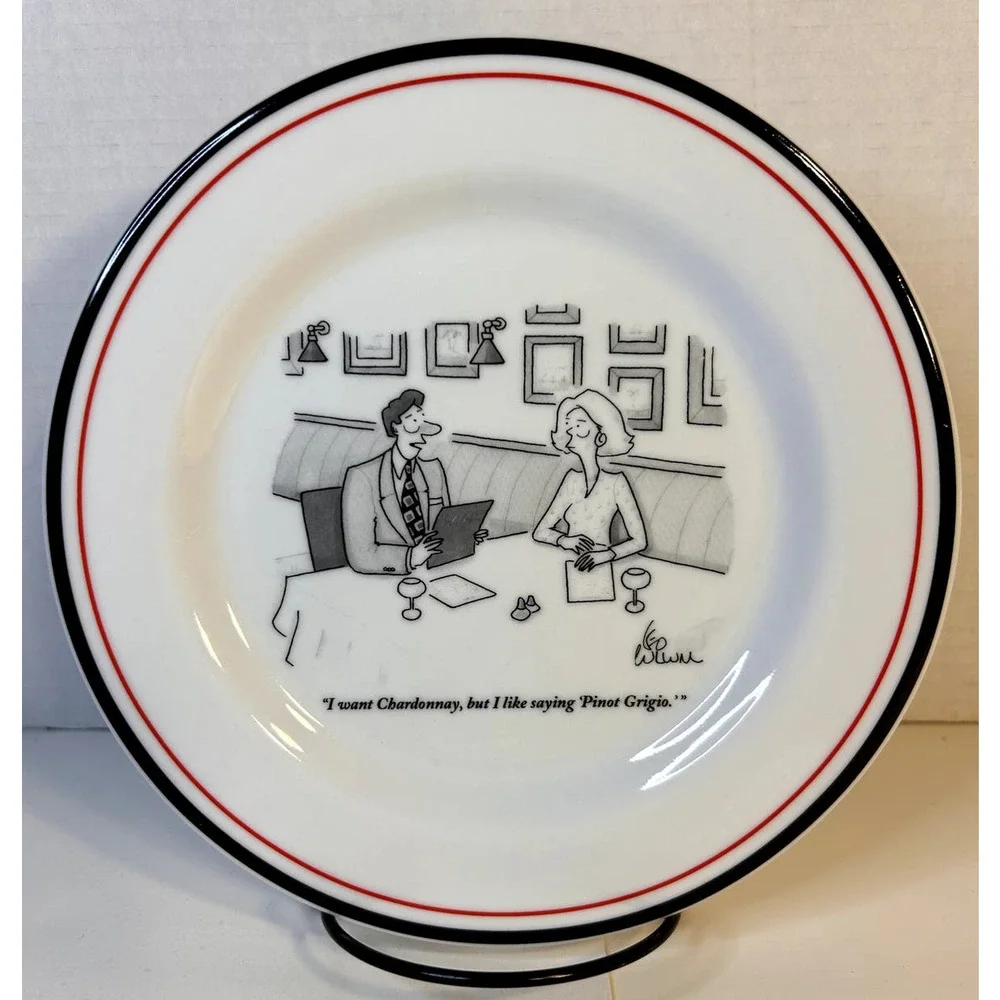 The New Yorker Restoration Hardware Wine Theme Cartoon Porcelain Salad Plate 8